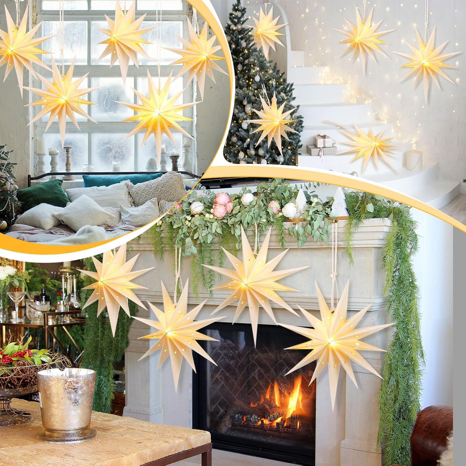 Riakrum 2 Linternas de Papel Estrella de Belén 35 cm LED