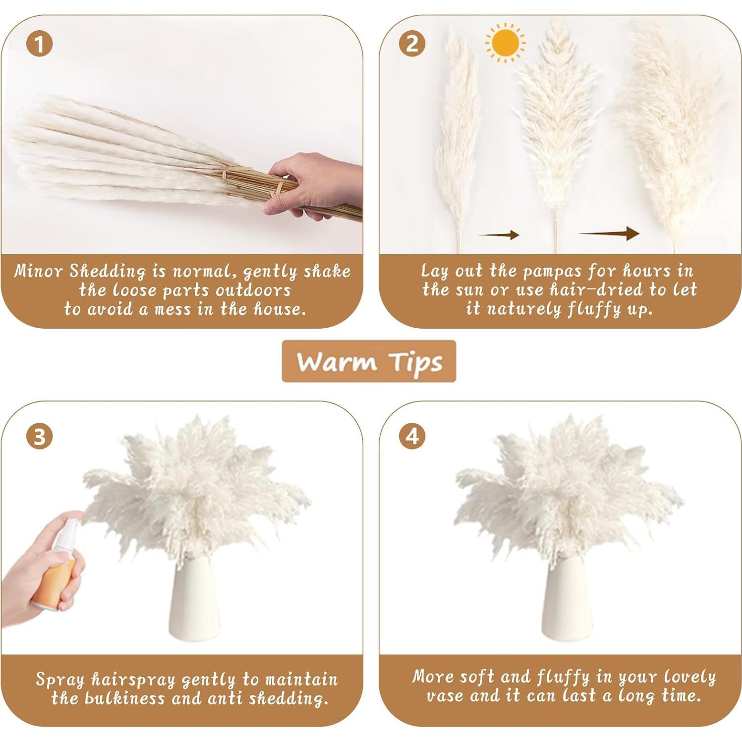 20PCS Hierba Pampas Secas Blancas ROROUNE para Decoración