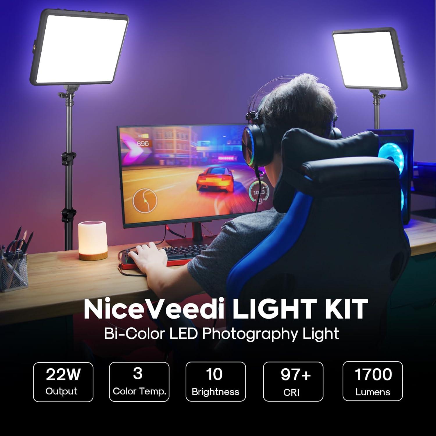 Kit de Iluminación LED NiceVeedi 22W con Trípode Ajustable