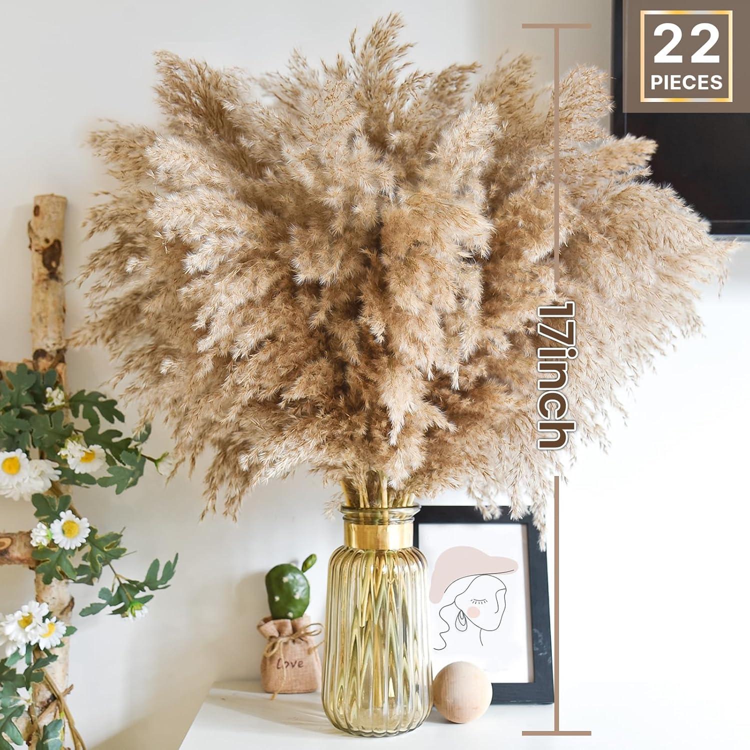 22 Piezas de Hierba de Pampas Secas Marrón 43 cm - Decoración Boho
