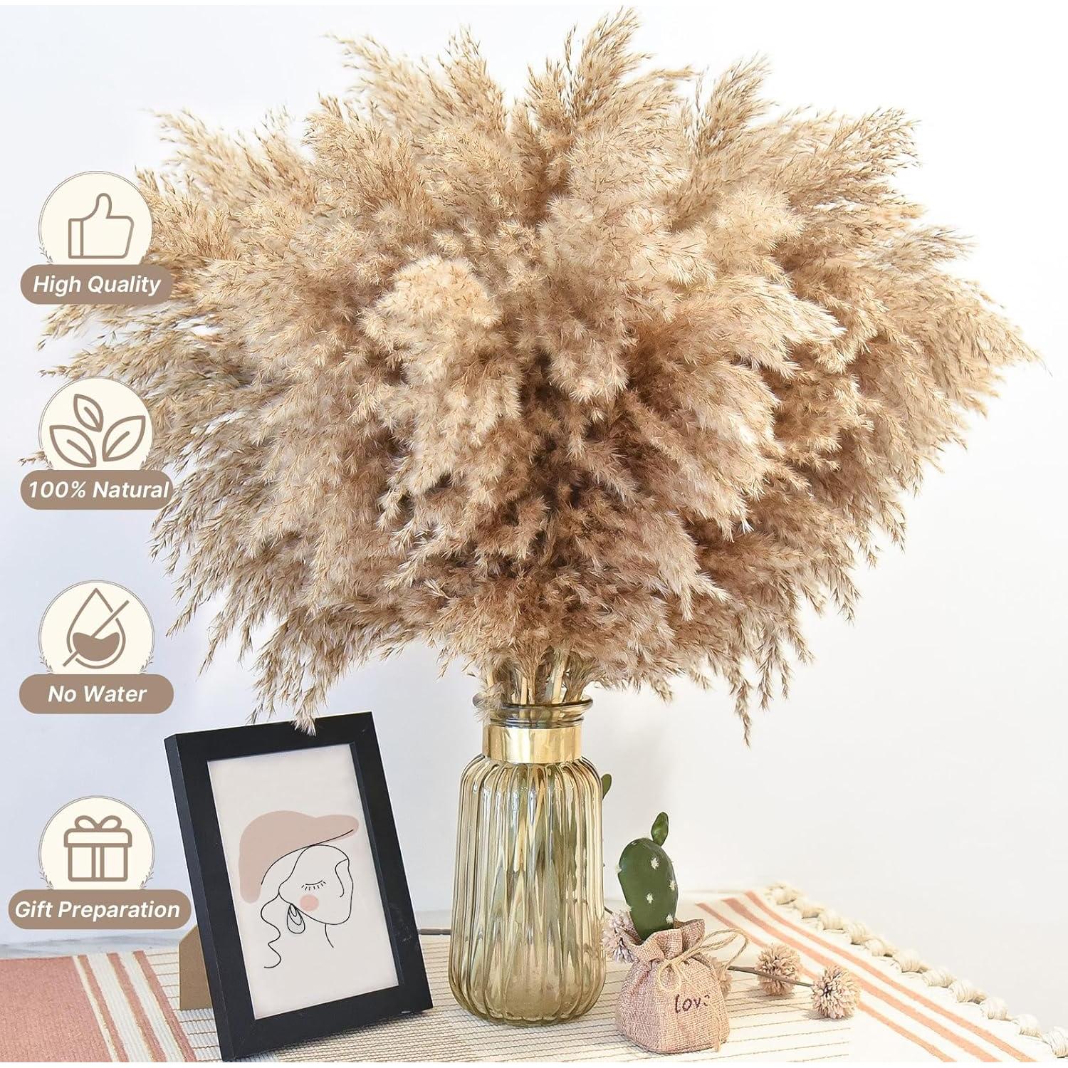 22 Piezas de Hierba de Pampas Secas Marrón 43 cm - Decoración Boho