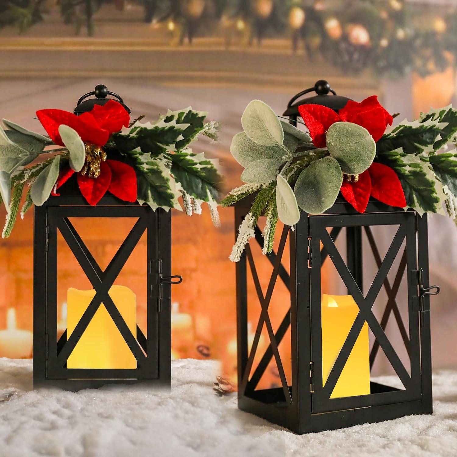 Linterna de Navidad Bdor con Vela LED - Metal Negro 37cm