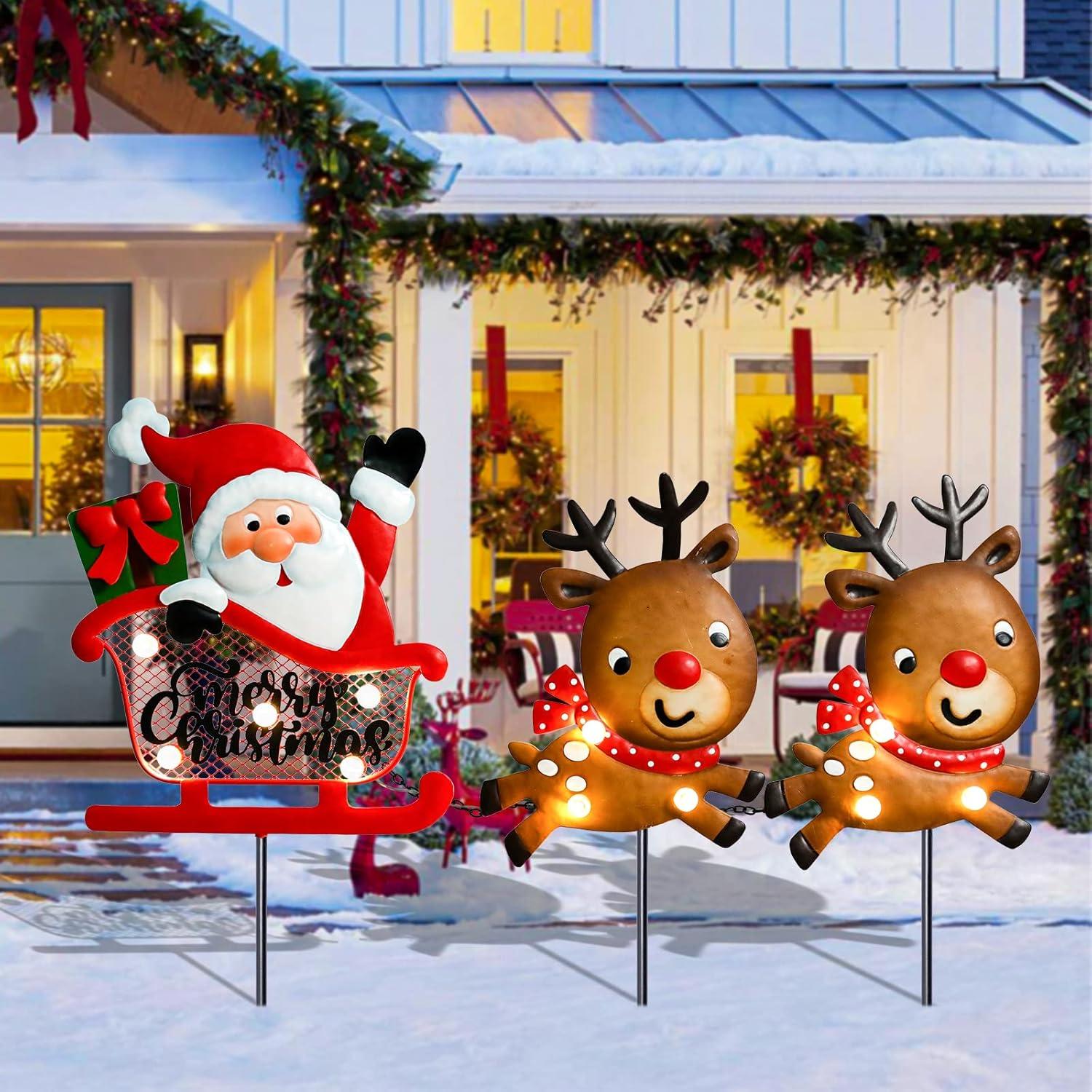 Estacas de Jardín Iluminadas Afirst 3D Navidad Metal 0.78kg