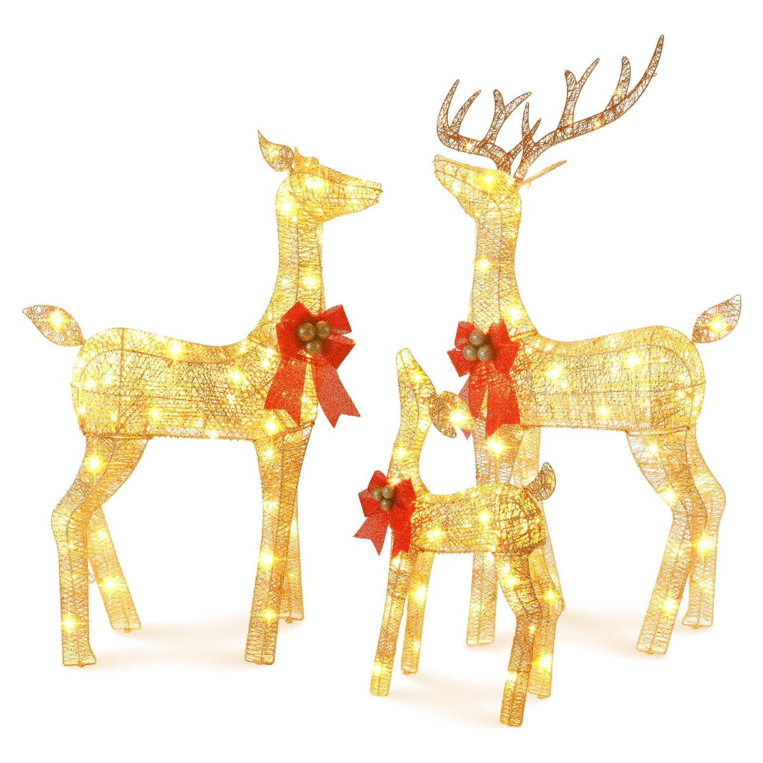 Conjunto Familiar de Ciervos Iluminados FUNNGO 3 Piezas 200 LED