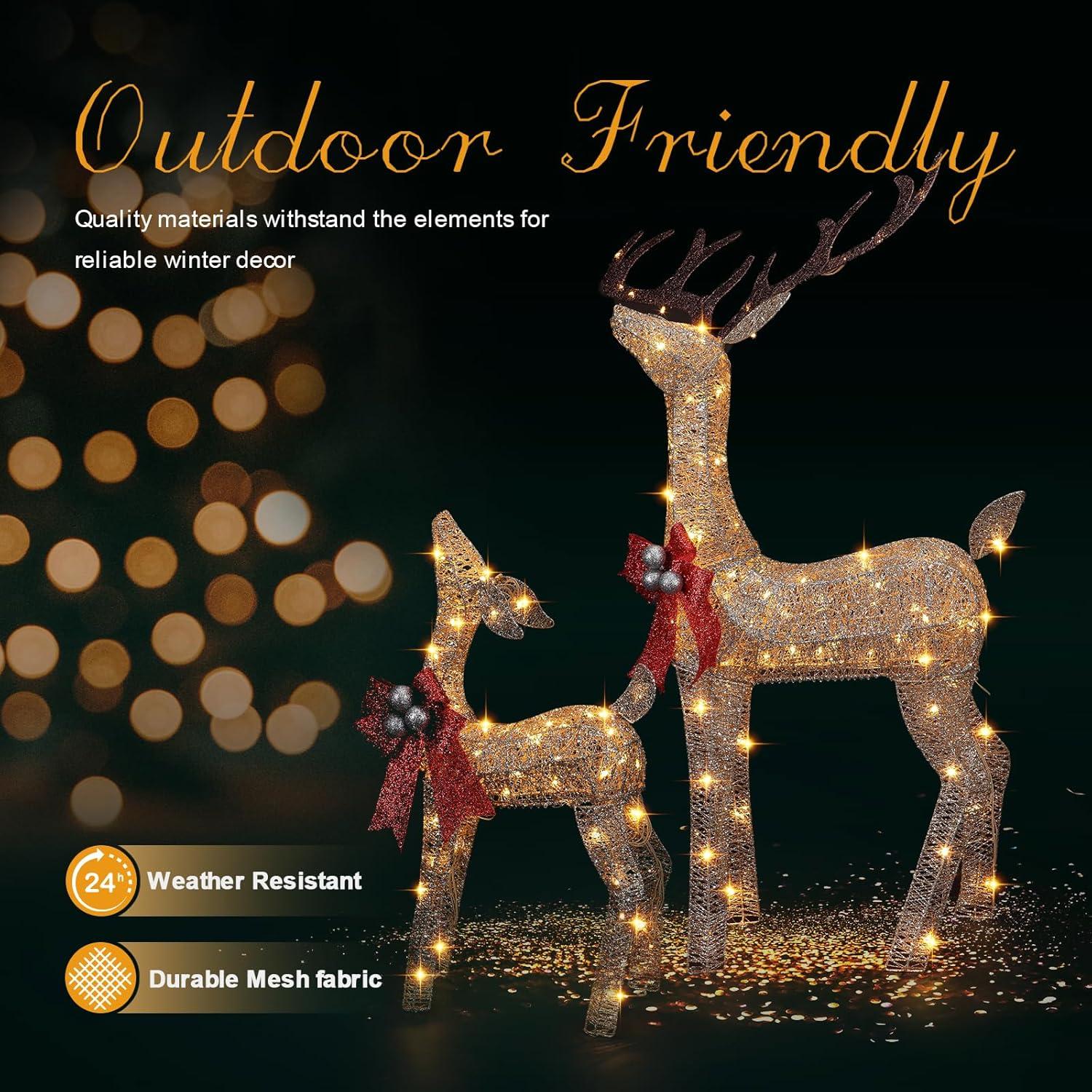 Conjunto Familiar de Ciervos Iluminados FUNNGO 3 Piezas 200 LED