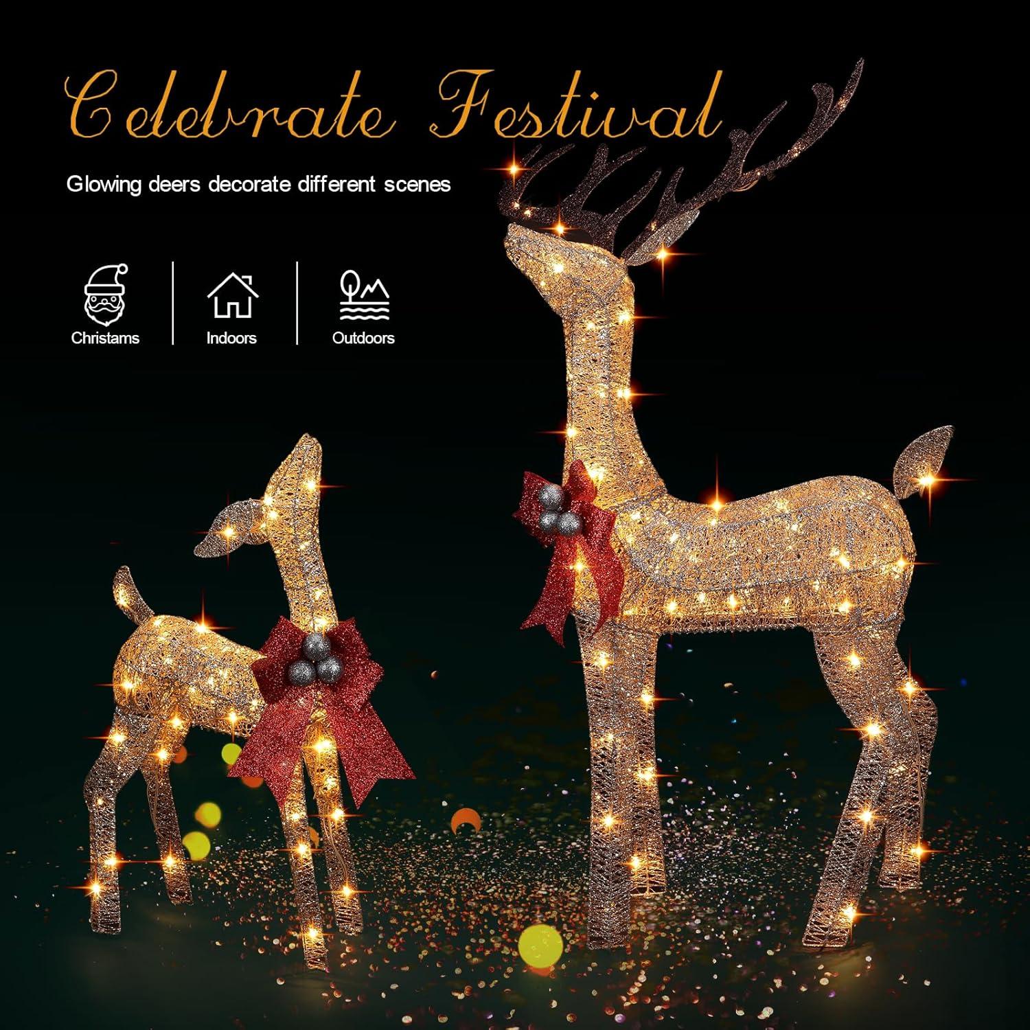 Conjunto Familiar de Ciervos Iluminados FUNNGO 3 Piezas 200 LED