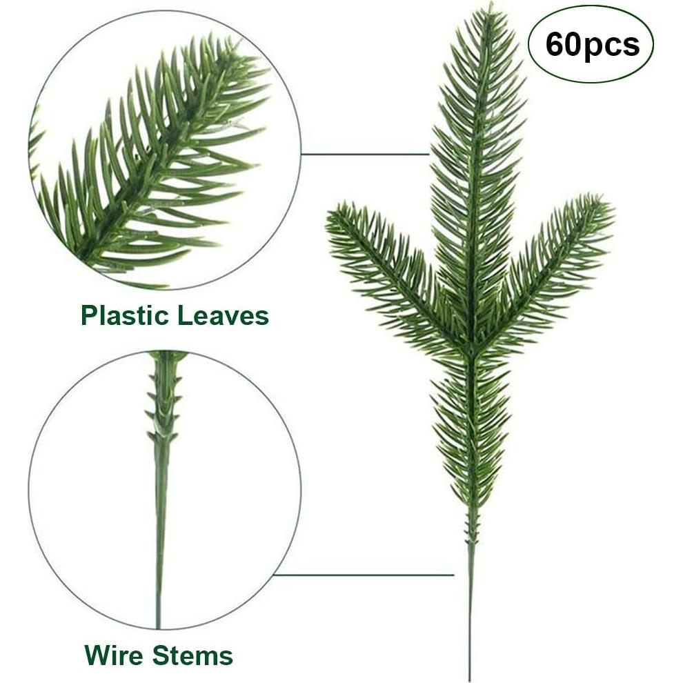 Ramas de Pino Artificial KLEWEE 60 Pcs 30 cm Verde Decoración