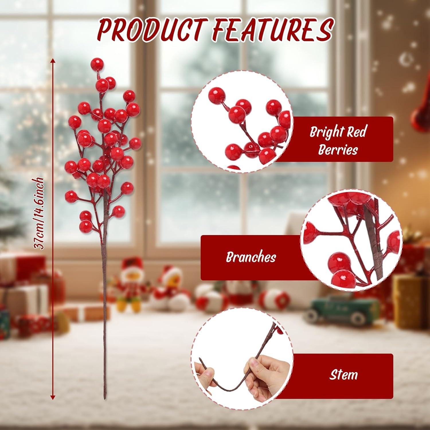 Paquete de 10 Ramas Artificiales de Baya Roja AONYIYI 36 cm