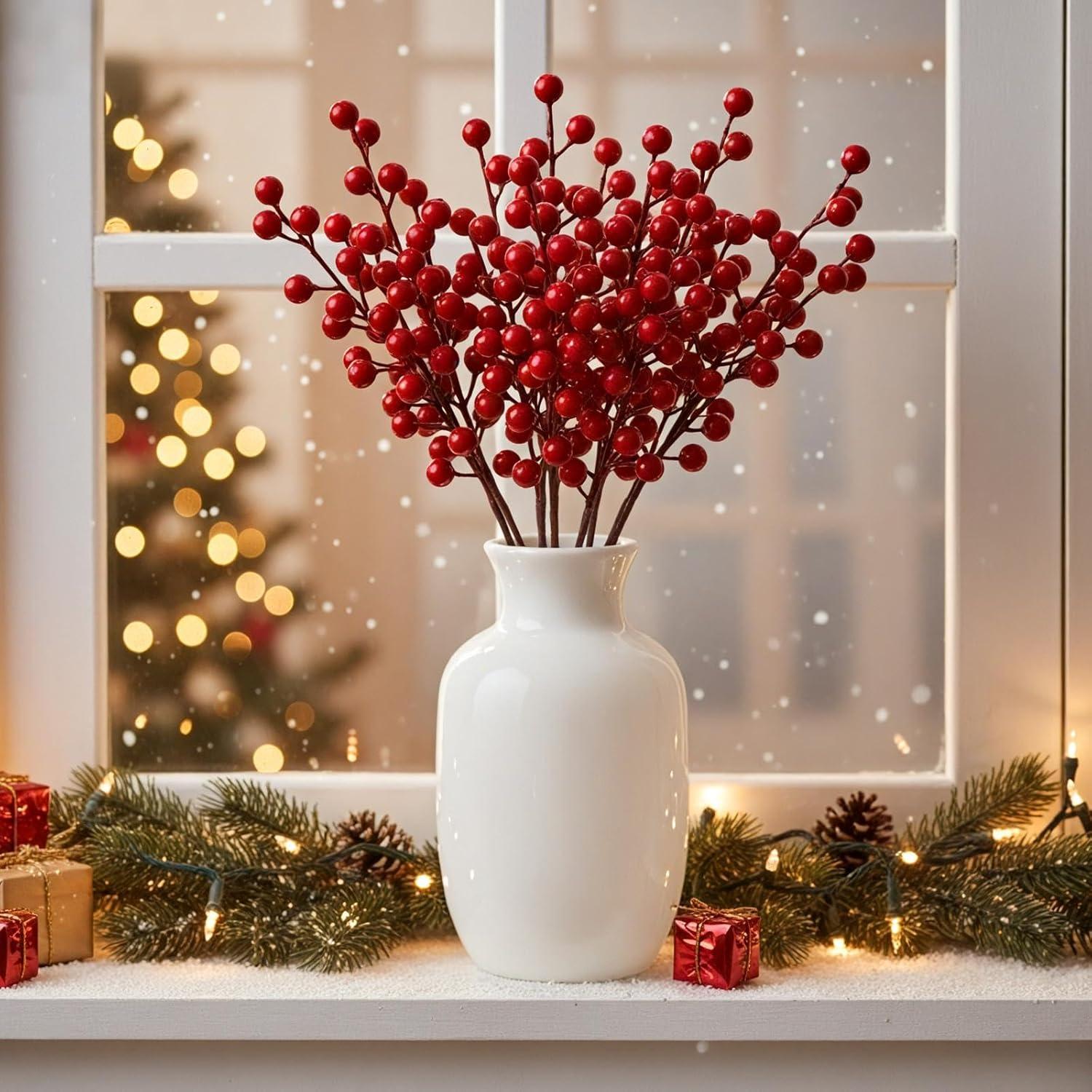 Paquete de 10 Ramas Artificiales de Baya Roja AONYIYI 36 cm