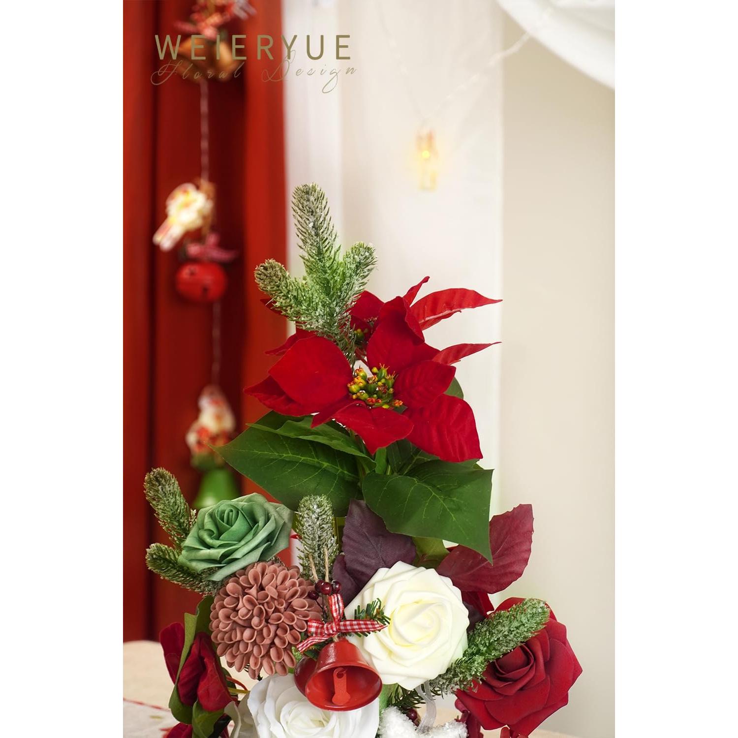 Caja de Flores Artificiales Navideñas WEIERYUE - Rojo 25.4 cm