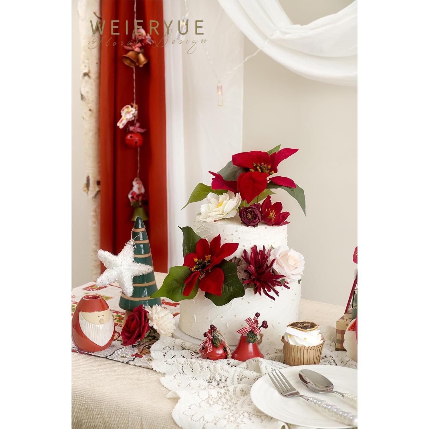 Caja de Flores Artificiales Navideñas WEIERYUE - Rojo 25.4 cm