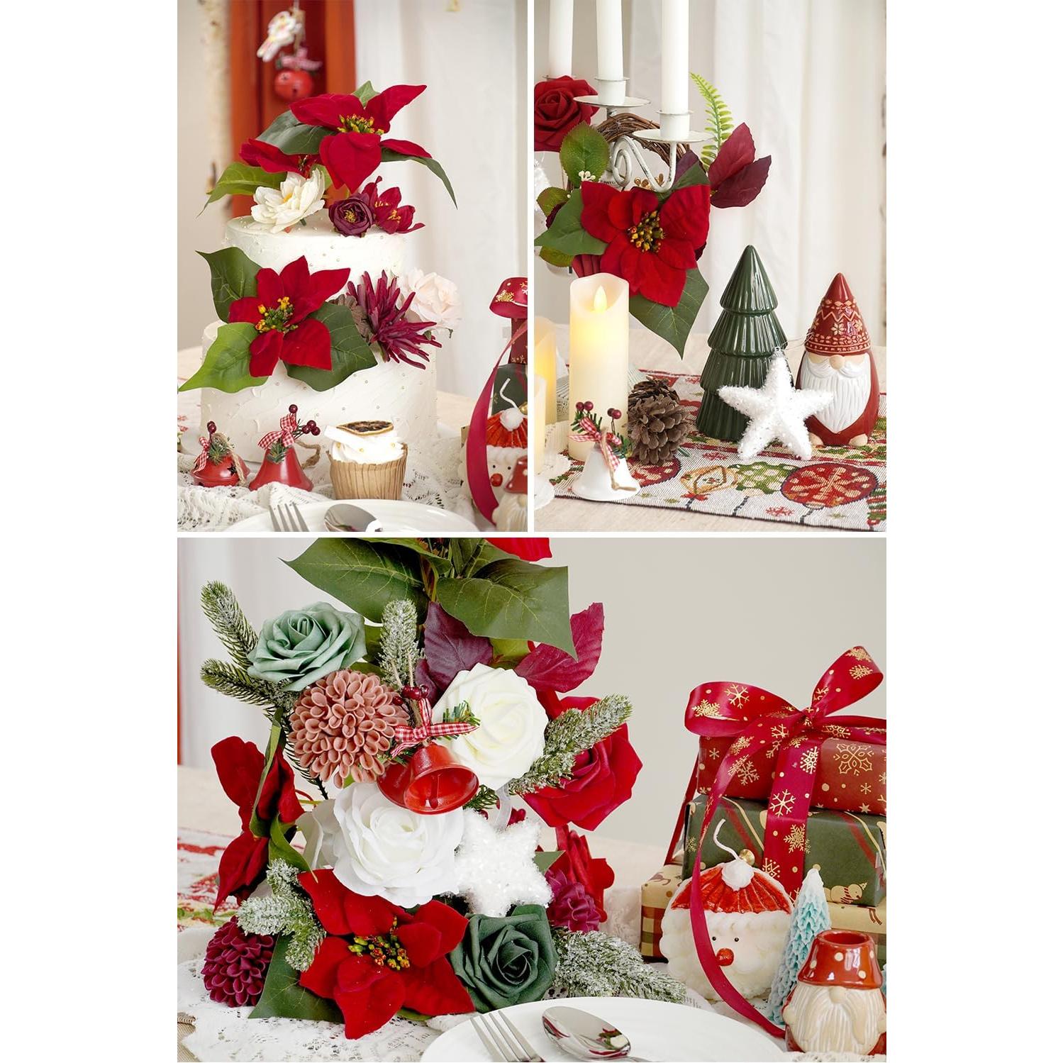 Caja de Flores Artificiales Navideñas WEIERYUE - Rojo 25.4 cm