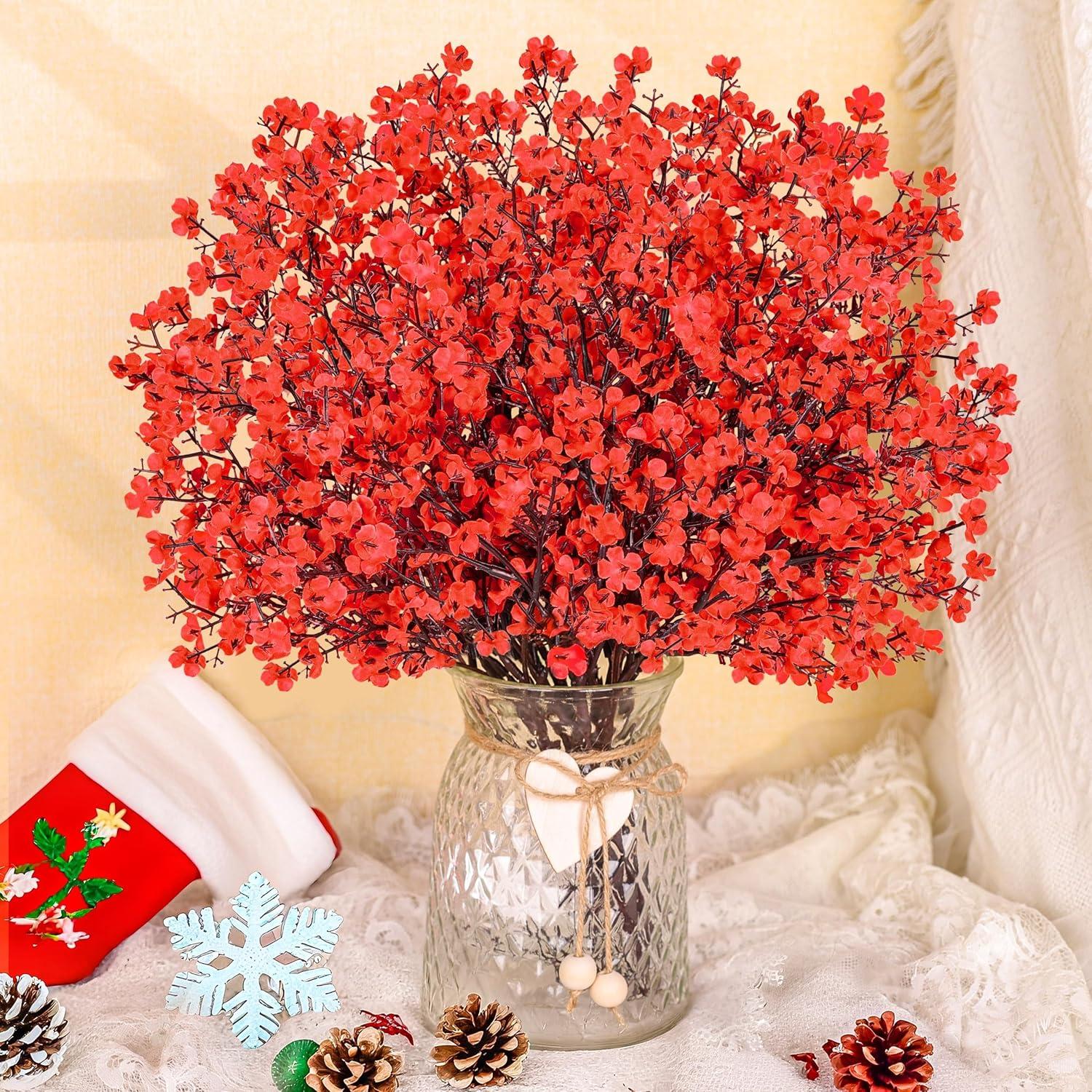 10 Ramas Flores Artificiales Navidad Der Rose Rojas 53cm