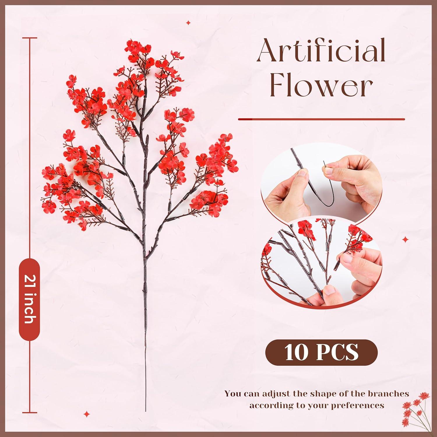 10 Ramas Flores Artificiales Navidad Der Rose Rojas 53cm