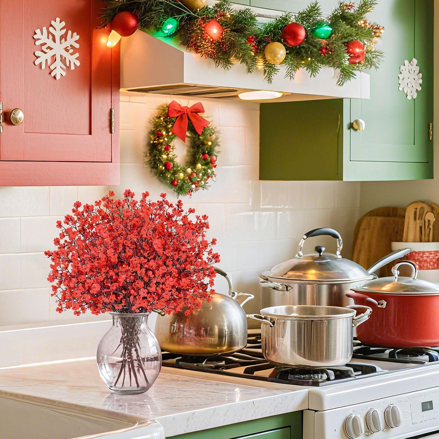 10 Ramas Flores Artificiales Navidad Der Rose Rojas 53cm