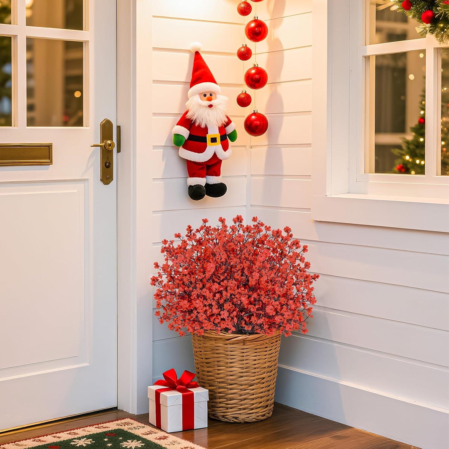 10 Ramas Flores Artificiales Navidad Der Rose Rojas 53cm