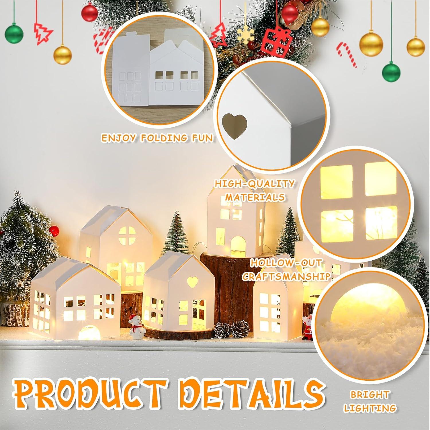 Kosiz 12 Pcs Decoraciones de Pueblo Navideño con Luz LED