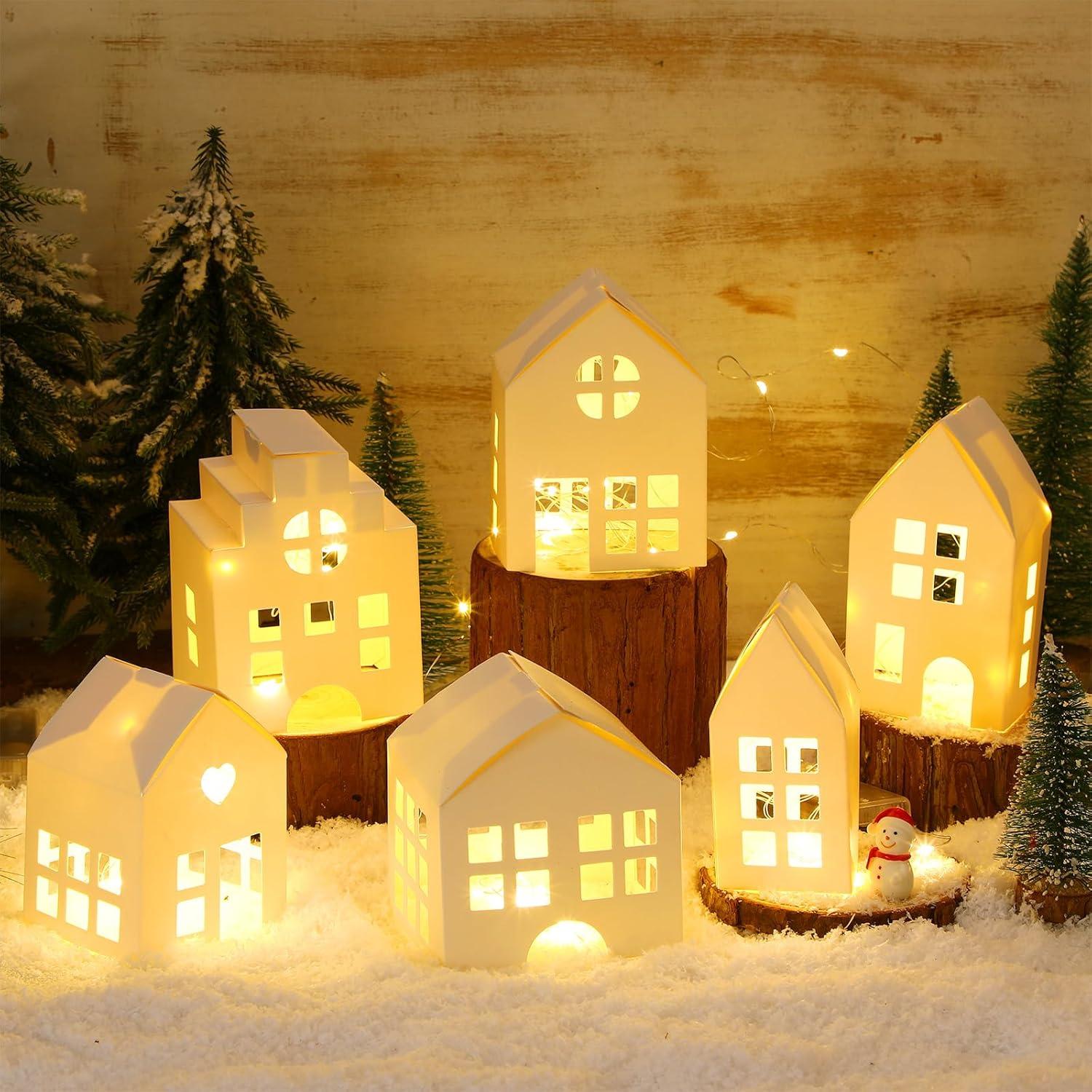 Kosiz 12 Pcs Decoraciones de Pueblo Navideño con Luz LED