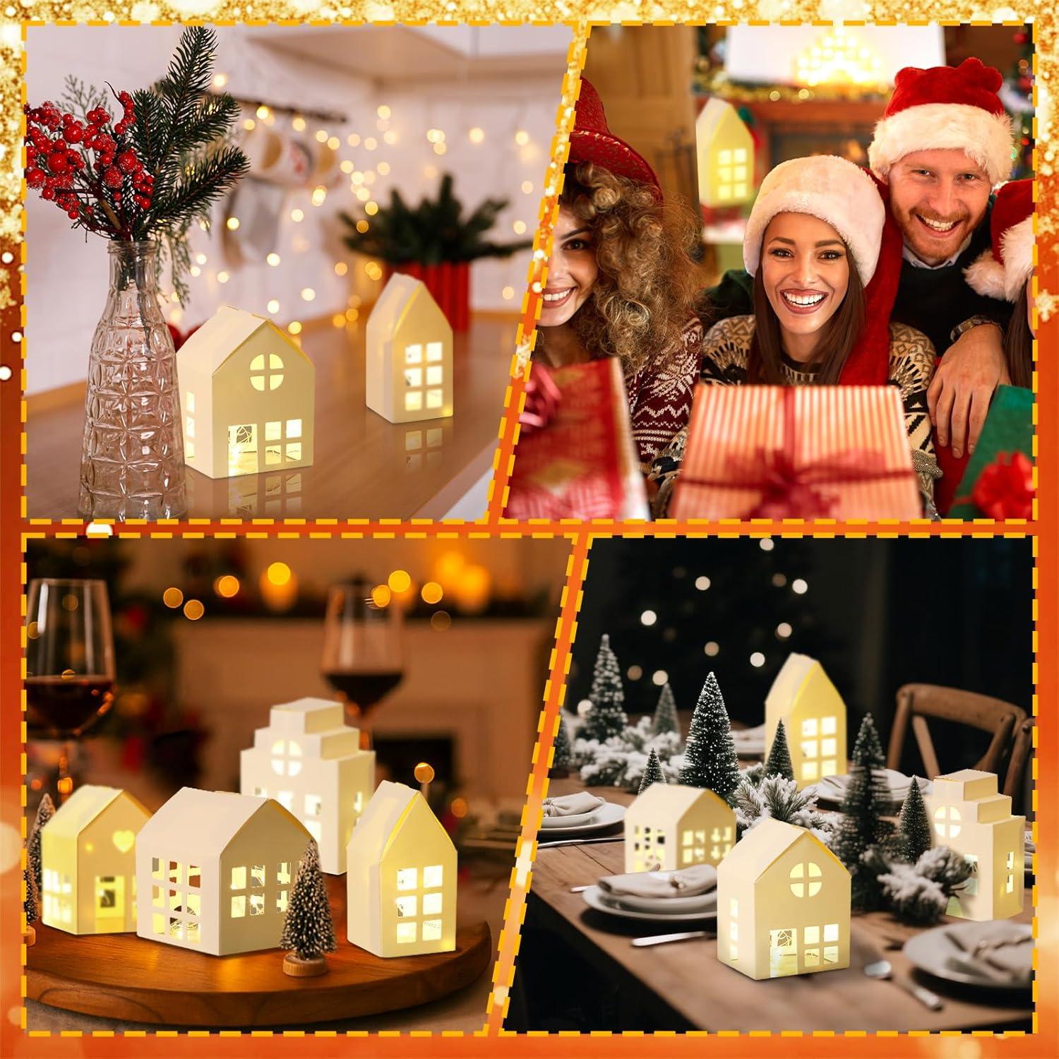 Kosiz 12 Pcs Decoraciones de Pueblo Navideño con Luz LED