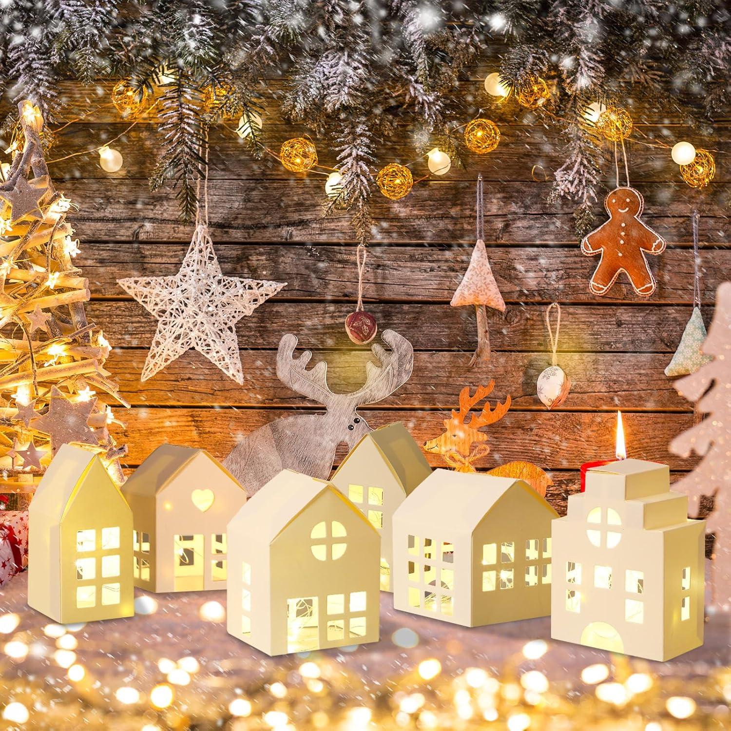 Kosiz 12 Pcs Decoraciones de Pueblo Navideño con Luz LED