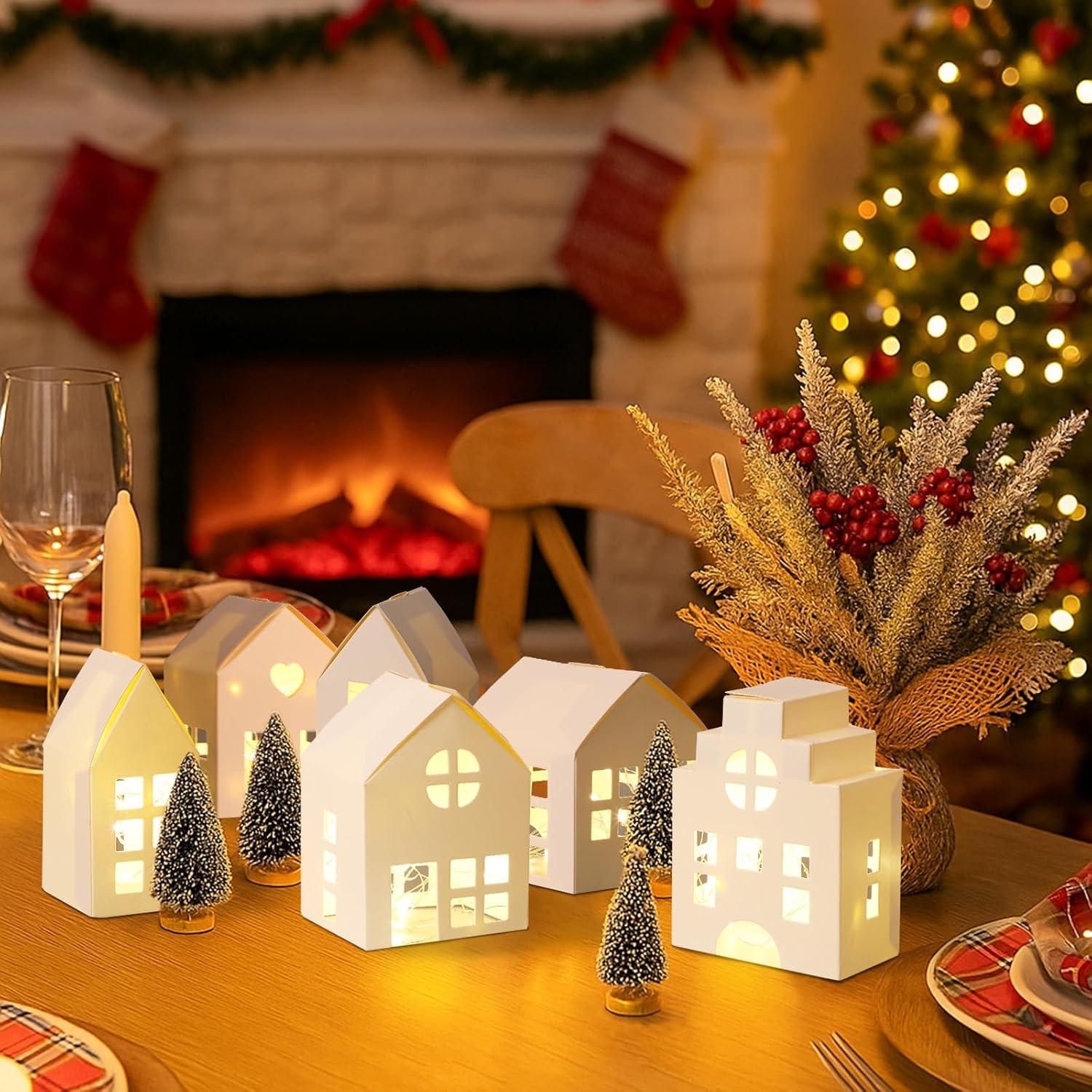 Kosiz 12 Pcs Decoraciones de Pueblo Navideño con Luz LED