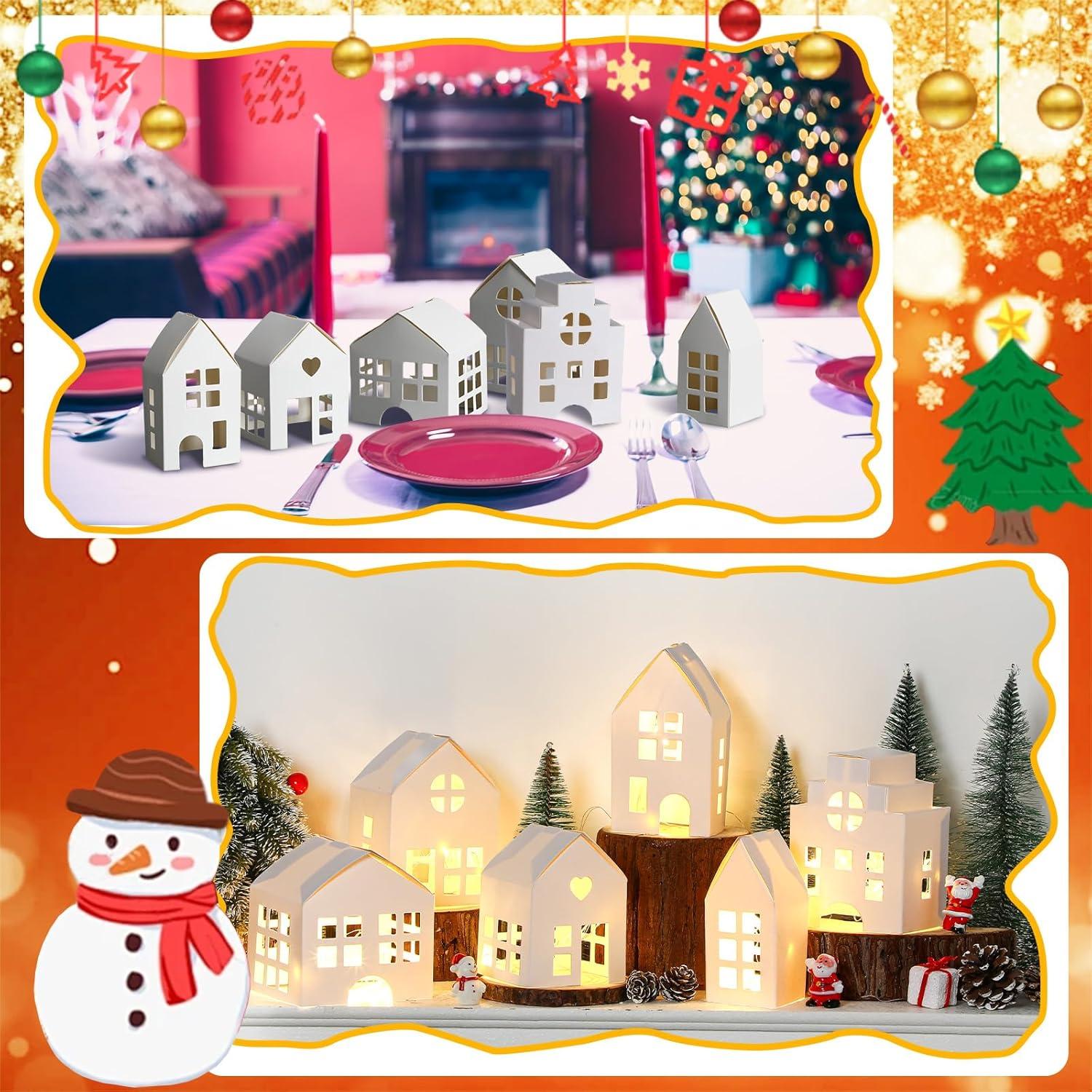 Kosiz 12 Pcs Decoraciones de Pueblo Navideño con Luz LED