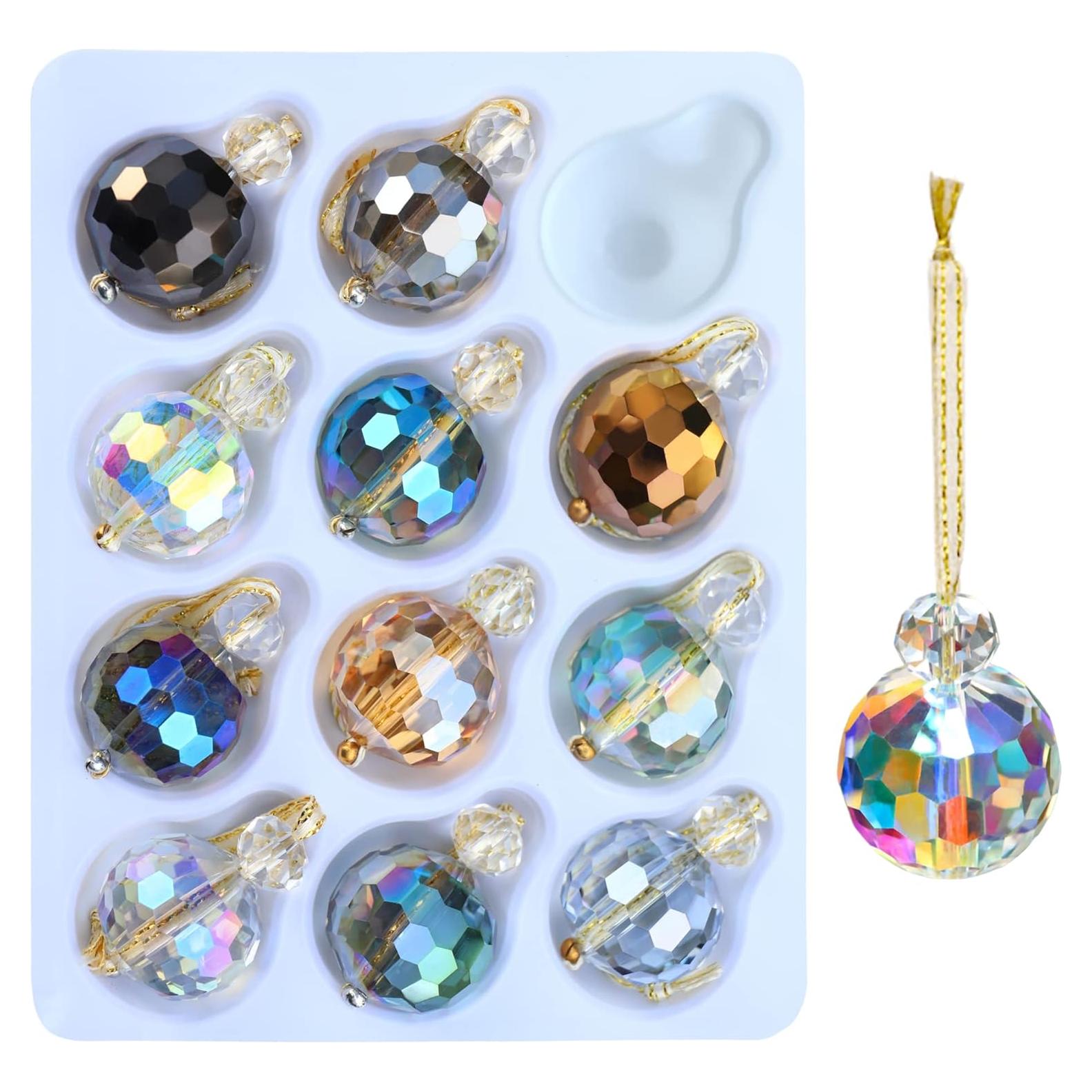 12 Bolas de Cristal de Vidrio Multicolor para Decoración Navideña