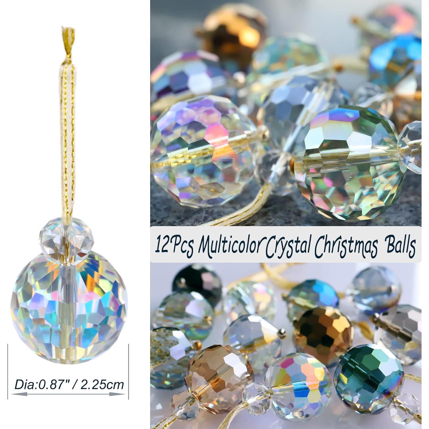 12 Bolas de Cristal de Vidrio Multicolor para Decoración Navideña