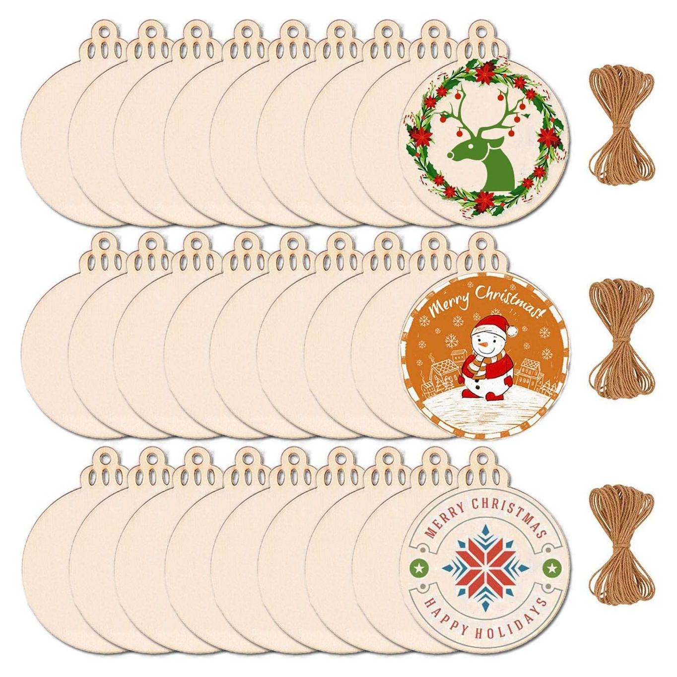 Adornos Navideños de Madera Max Fun 60PCS DIY 9cm Redondos