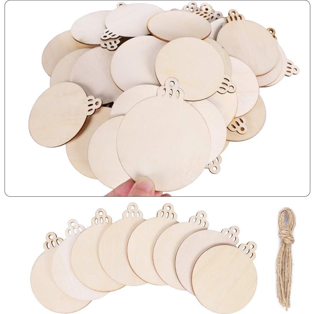 Adornos Navideños de Madera Max Fun 60PCS DIY 9cm Redondos