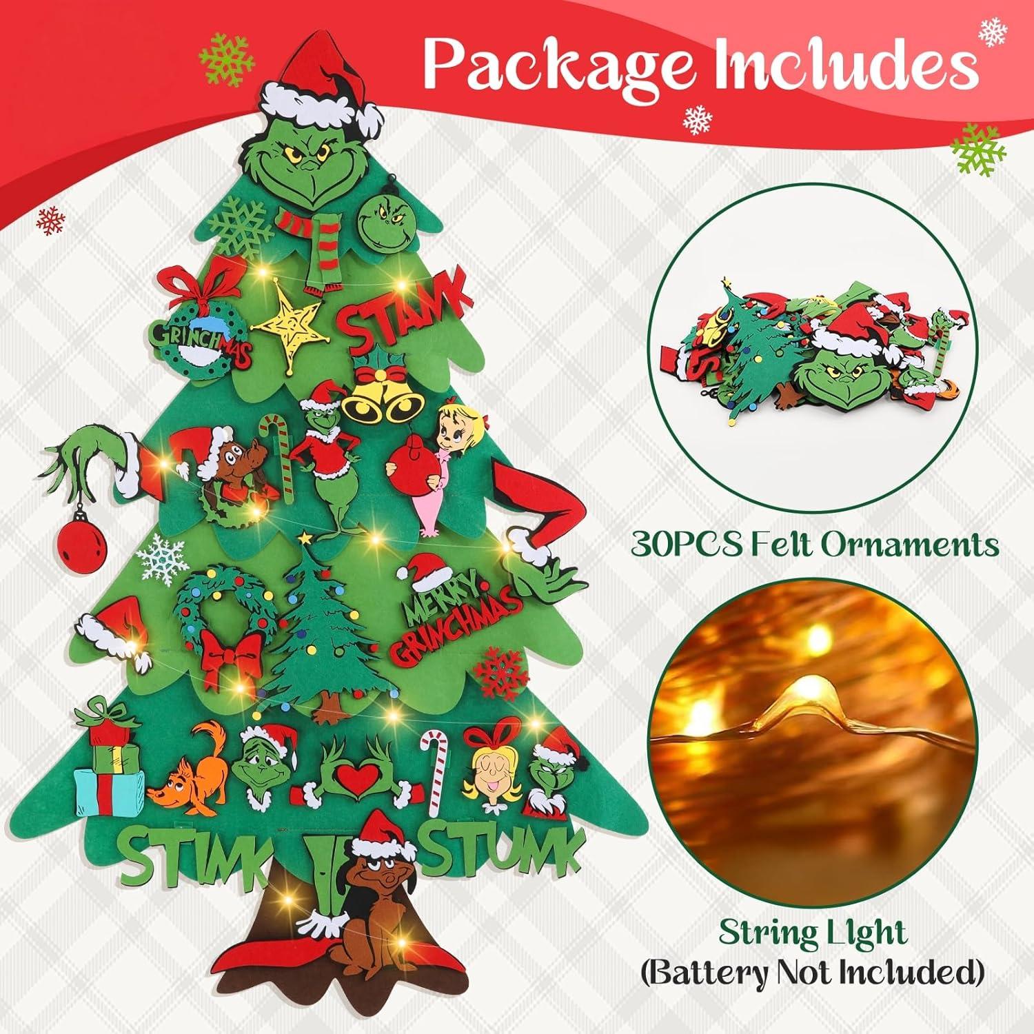 Árbol de Navidad de Fieltro DIY Prekus 1.1m con 30 Adornos