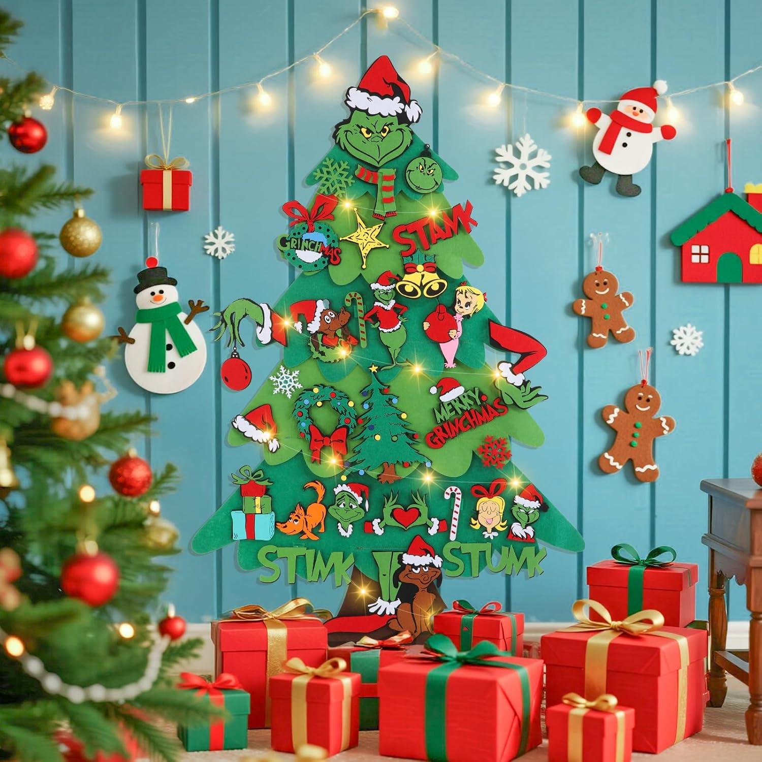 Árbol de Navidad de Fieltro DIY Prekus 1.1m con 30 Adornos