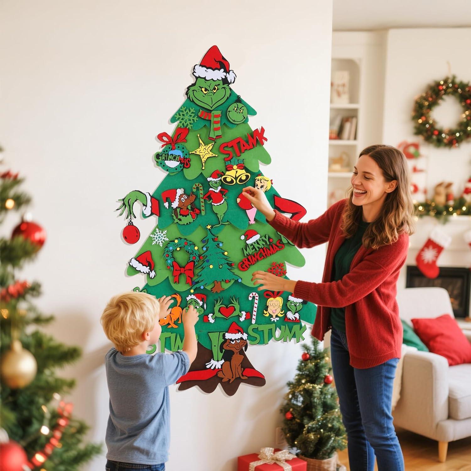 Árbol de Navidad de Fieltro DIY Prekus 1.1m con 30 Adornos