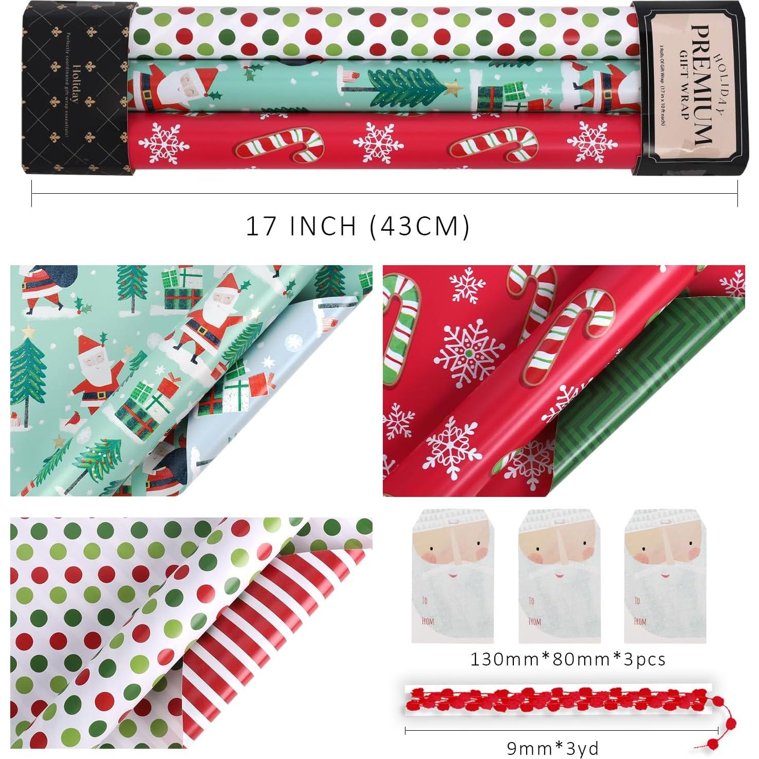 Papel de Regalo Navideño Reversible LaRibbons 3 Rollos 43.2 cm