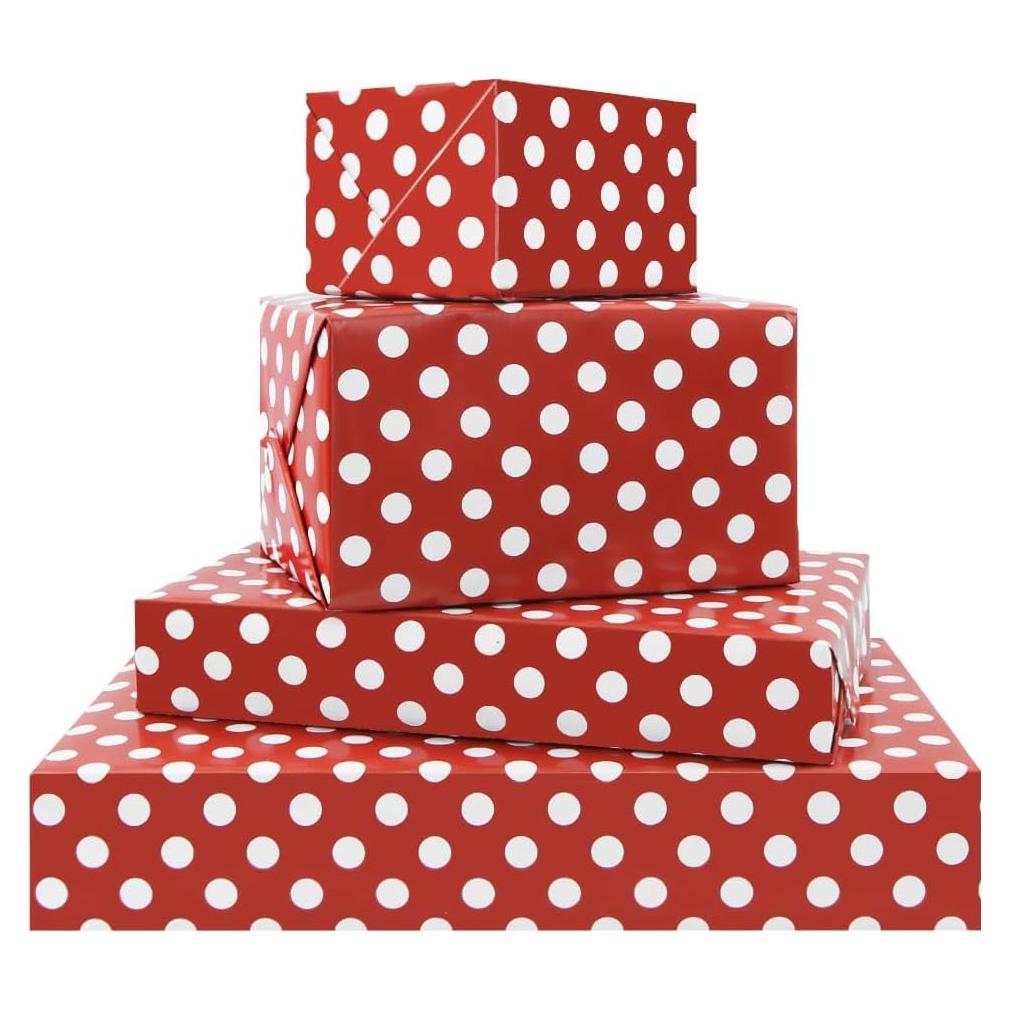 Papel de Regalo Lunares Rojos y Blancos 4 Piezas 49.8x69.8 cm