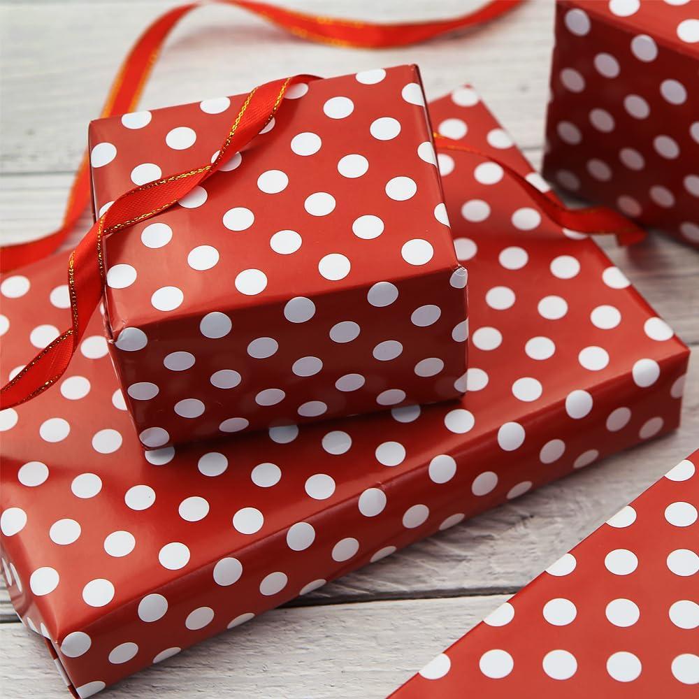 Papel de Regalo Lunares Rojos y Blancos 4 Piezas 49.8x69.8 cm