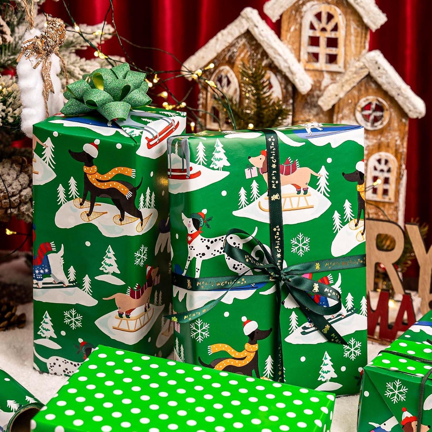 Papel de Regalo de Navidad Yarcony Verde Reversible 43 cm x 10 m