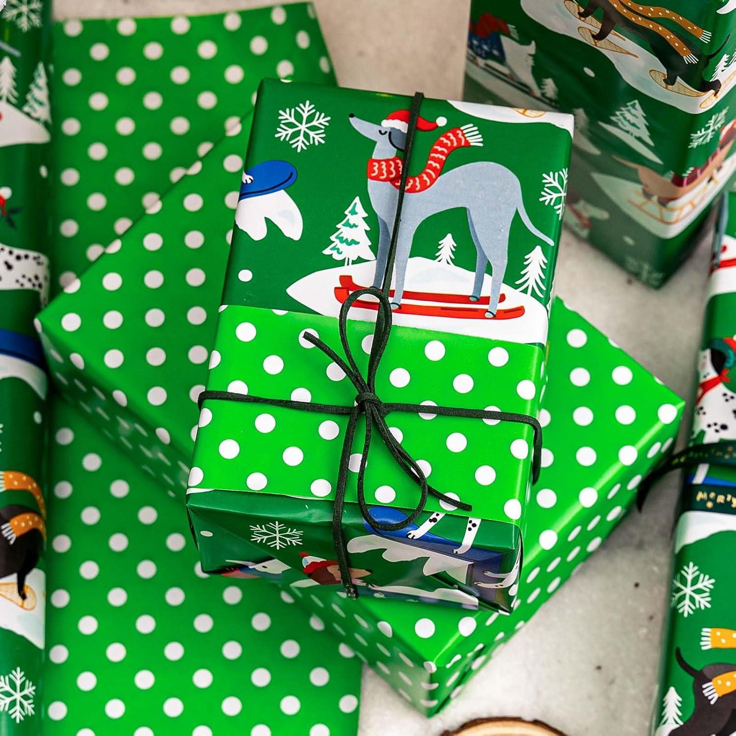 Papel de Regalo de Navidad Yarcony Verde Reversible 43 cm x 10 m