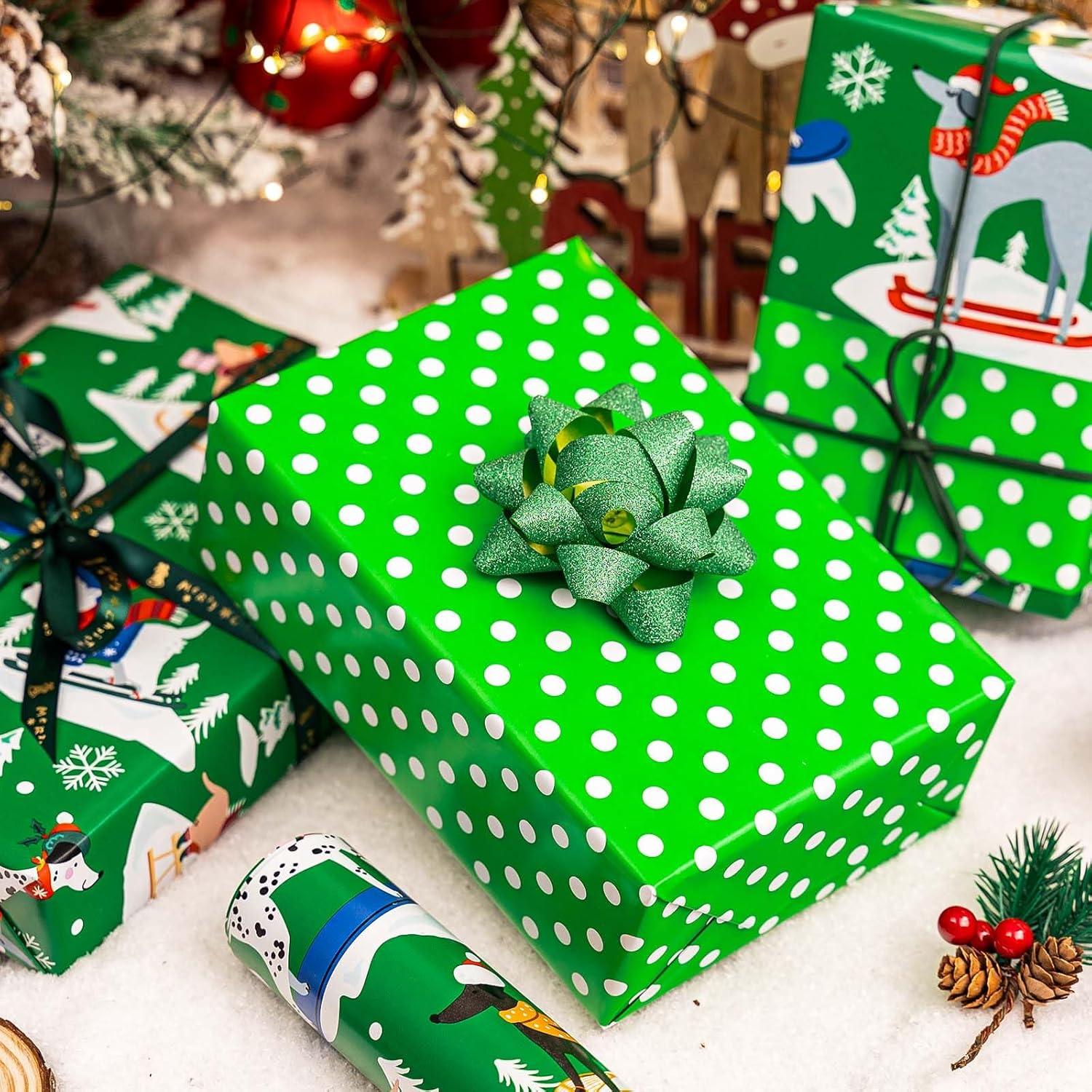 Papel de Regalo de Navidad Yarcony Verde Reversible 43 cm x 10 m