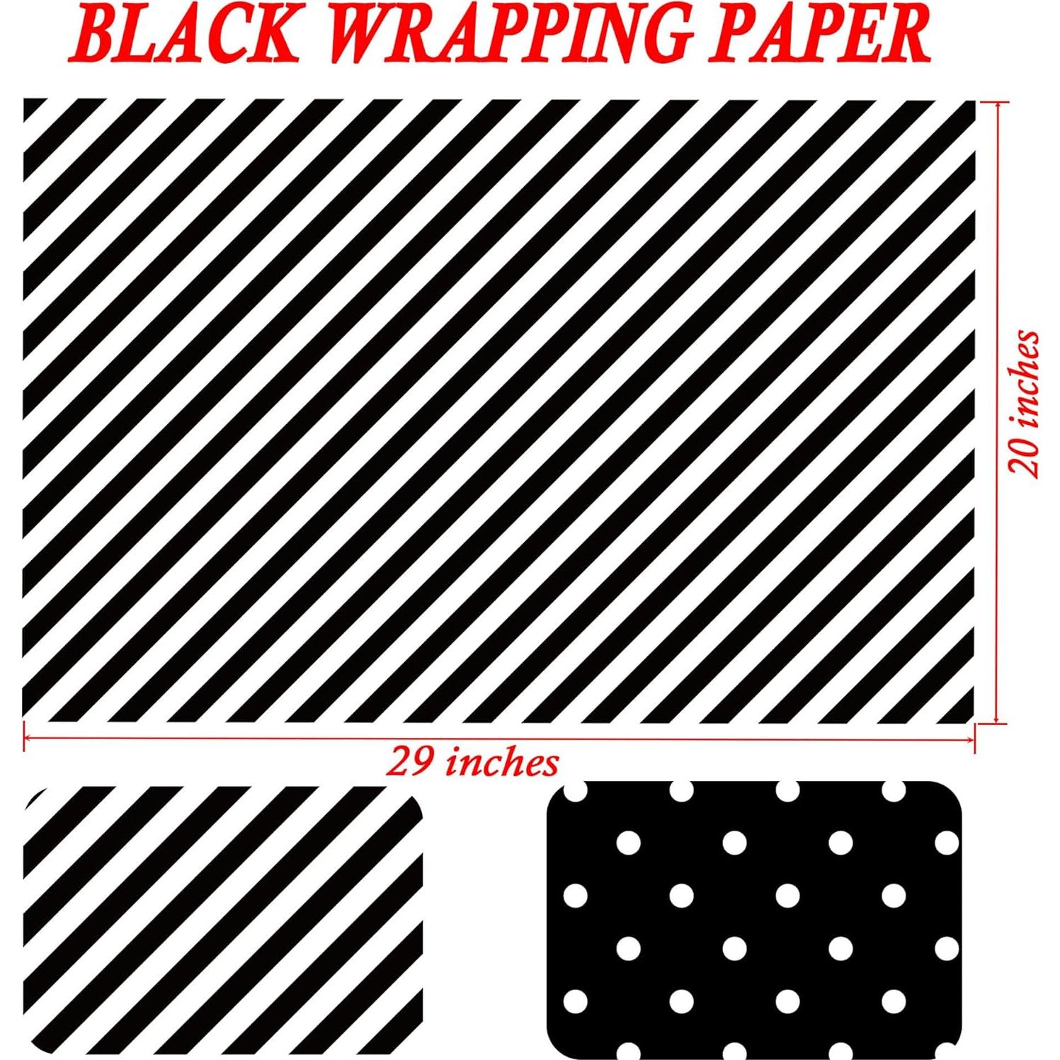 Papel de Regalo SaringSwoon Negro - Rayas y Lunares 6 Hojas 50.8x73.7 cm