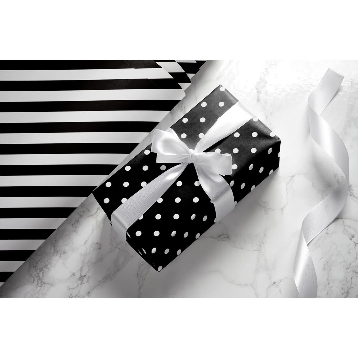 Papel de Regalo SaringSwoon Negro - Rayas y Lunares 6 Hojas 50.8x73.7 cm