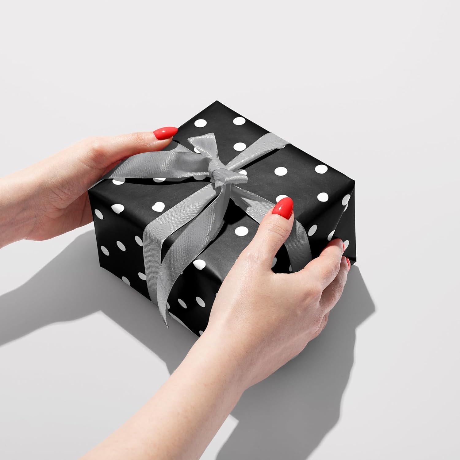 Papel de Regalo SaringSwoon Negro - Rayas y Lunares 6 Hojas 50.8x73.7 cm