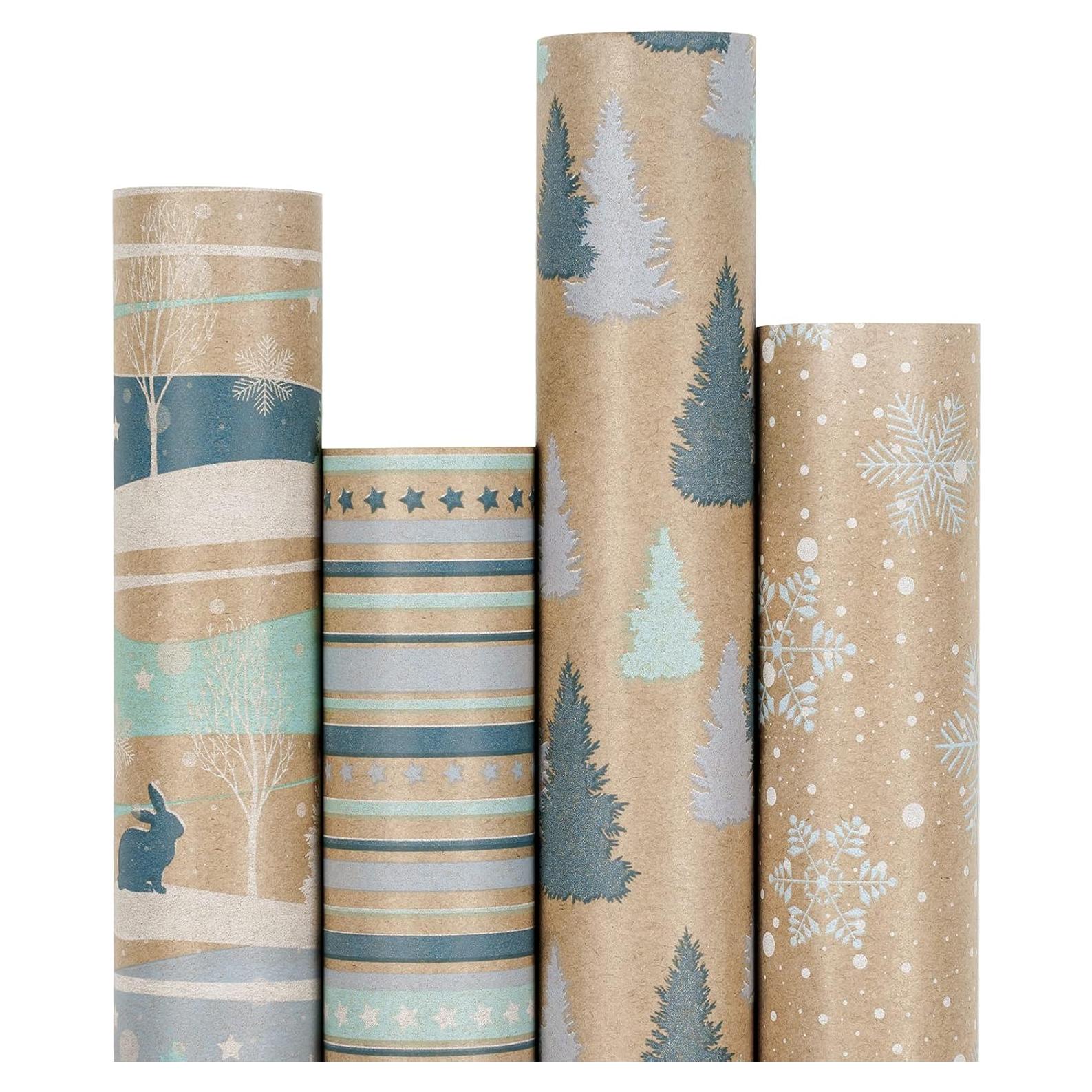 Papel de Regalo Navidad RUSPEPA - 4 Rollos Kraft 76.2cm x 3.05m