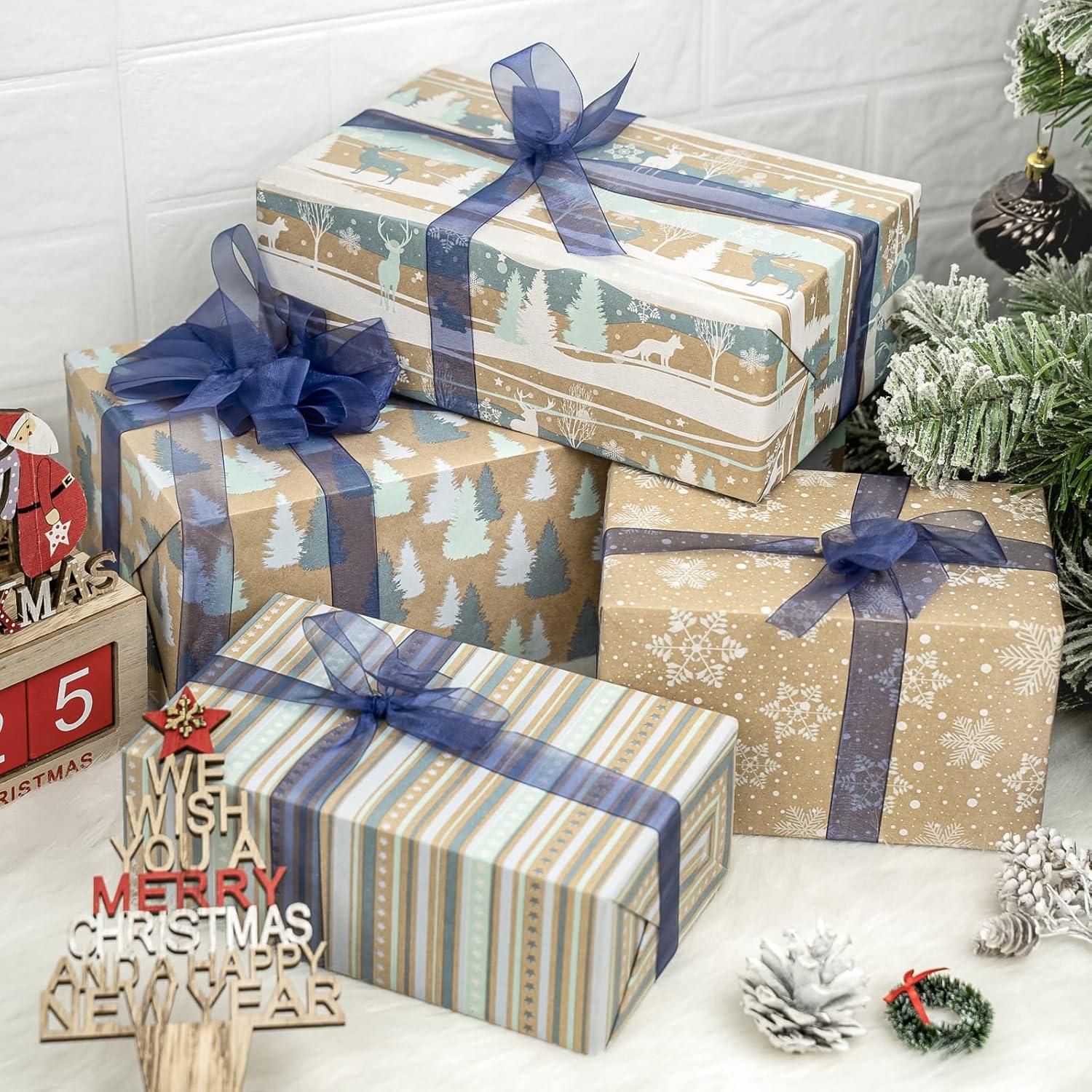 Papel de Regalo Navidad RUSPEPA - 4 Rollos Kraft 76.2cm x 3.05m