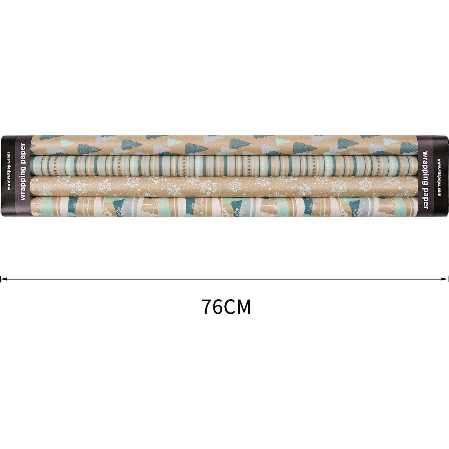 Papel de Regalo Navidad RUSPEPA - 4 Rollos Kraft 76.2cm x 3.05m