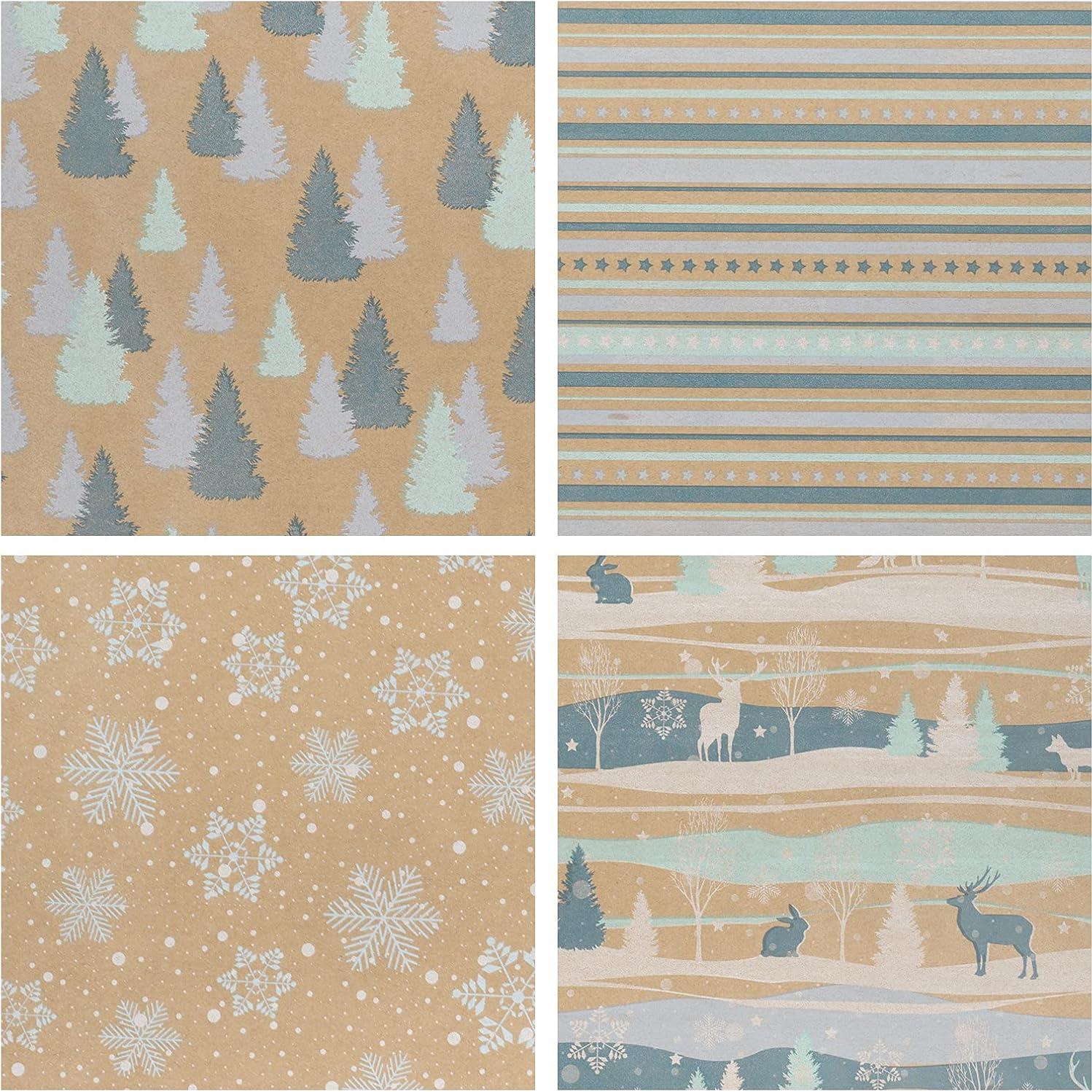 Papel de Regalo Navidad RUSPEPA - 4 Rollos Kraft 76.2cm x 3.05m