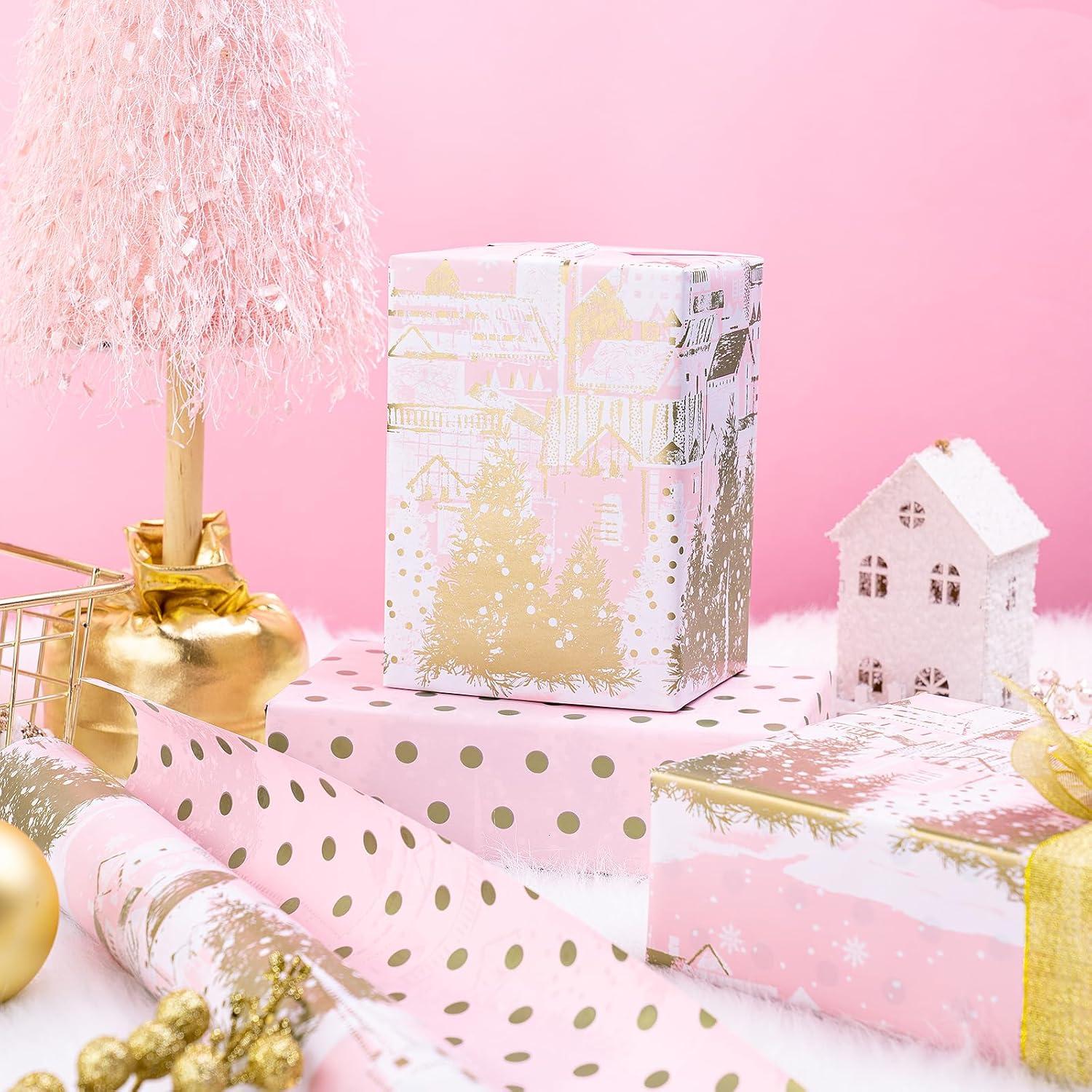 Papel de Regalo Reversible RUSPEPA 43.2 cm x 10 m Rosa Dorado