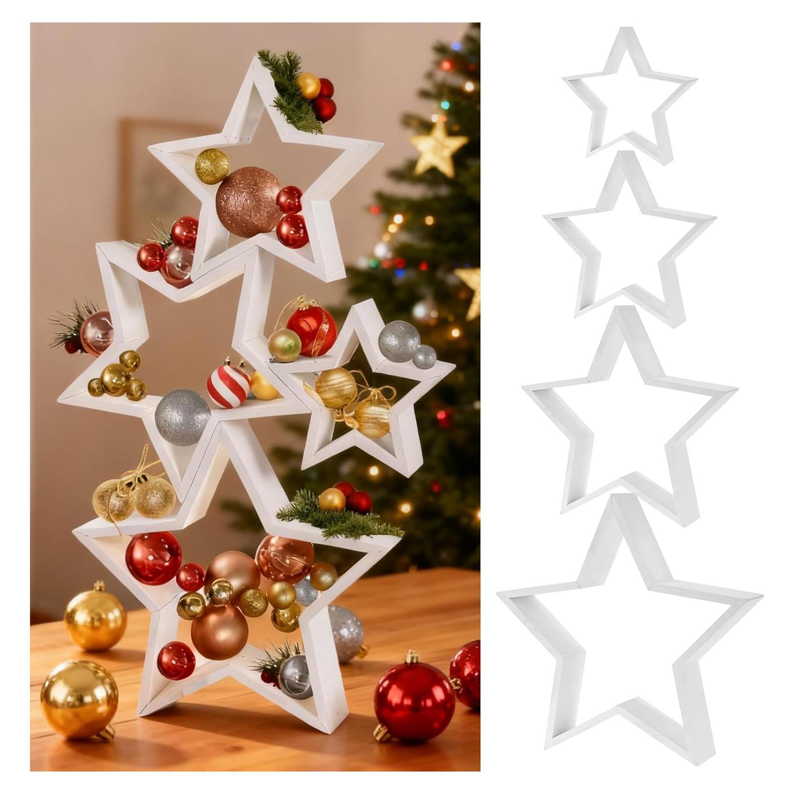 4 Piezas Decoración de Mesa Estrella de Madera Navidad