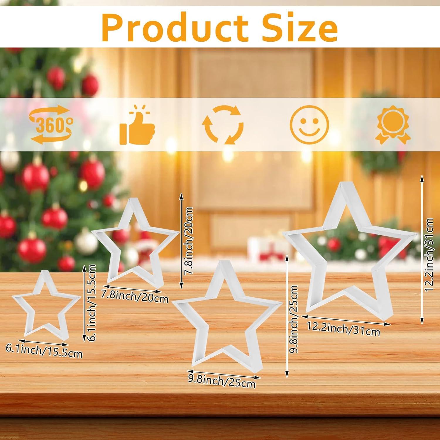 4 Piezas Decoración de Mesa Estrella de Madera Navidad