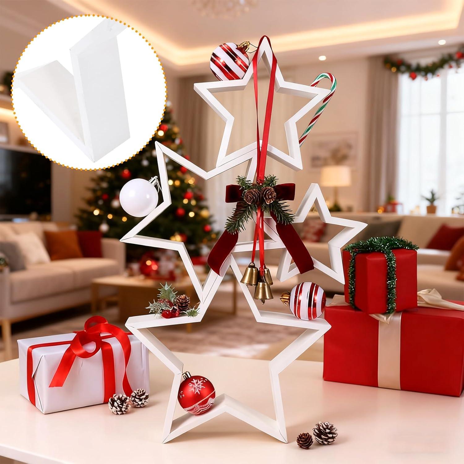 4 Piezas Decoración de Mesa Estrella de Madera Navidad